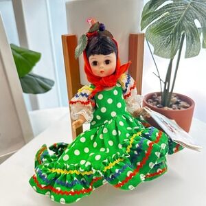 Madame Alexander Brazil Doll  8" International Series –Green Polka Dot Dress